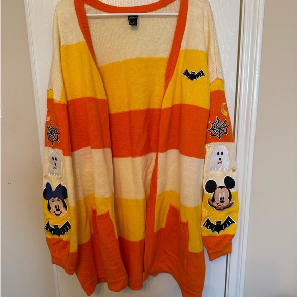 Her Universe Disney Mickey Mouse Halloween Candy Corn Stripe Cardigan Plus Size - Picture 1 of 5